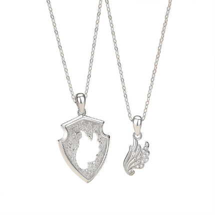 KNIGHT&ANGEL SILVER COUPLE NECKLACE SET