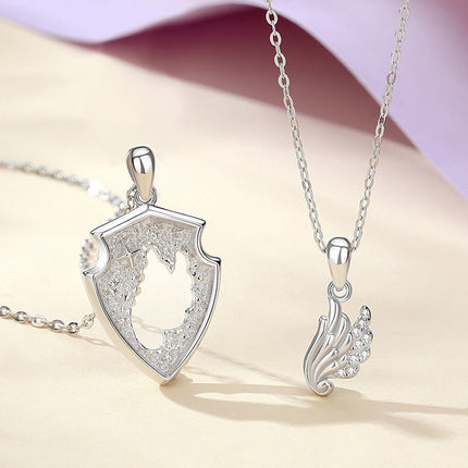 KNIGHT&ANGEL SILVER COUPLE NECKLACE SET